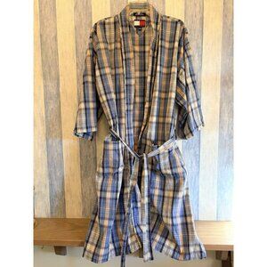 Tommy Hilfiger Men's Relaxed Fit Lightweight Robe 100% Cotton Blue Plaid OSFA